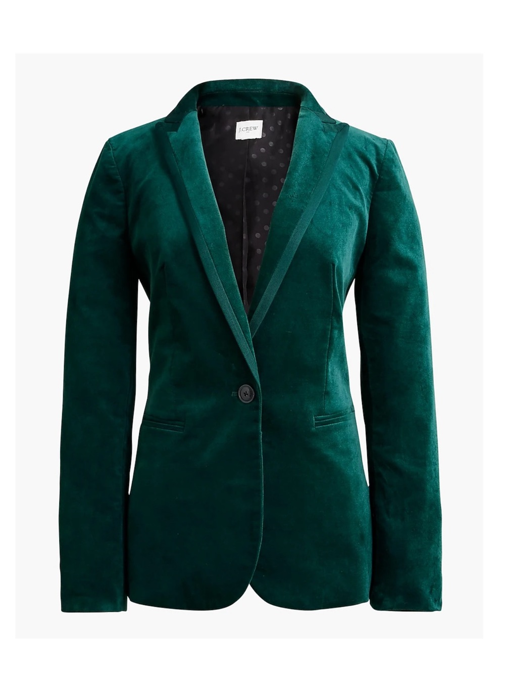 🌲 J.Crew Velvet Blazer Green Polka Dot Lined Jacket Size 4
